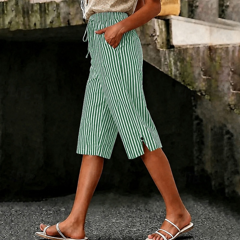 Dames Capri broeken Korte broek Vakantie leuke Style Casual Capris Hoge taille Gestreept Gestreept  Comfort Inelastisch Buiten Vakantie blauw Zwart Groen Rood Zomer Lente Ruim Passend 2026 - $18.99 –P2