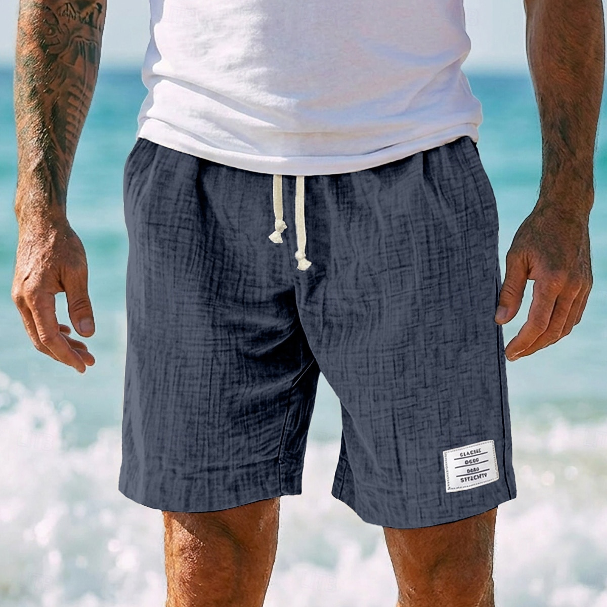Hombre Pantalón corto Pantalones cortos de verano Pantalones cortos de playa Pantalones cortos casuales Correa Cintura elástica Color sólido Con Texturas Comodidad Longitud de la rodilla Diario 2026 - $25.99 –P12