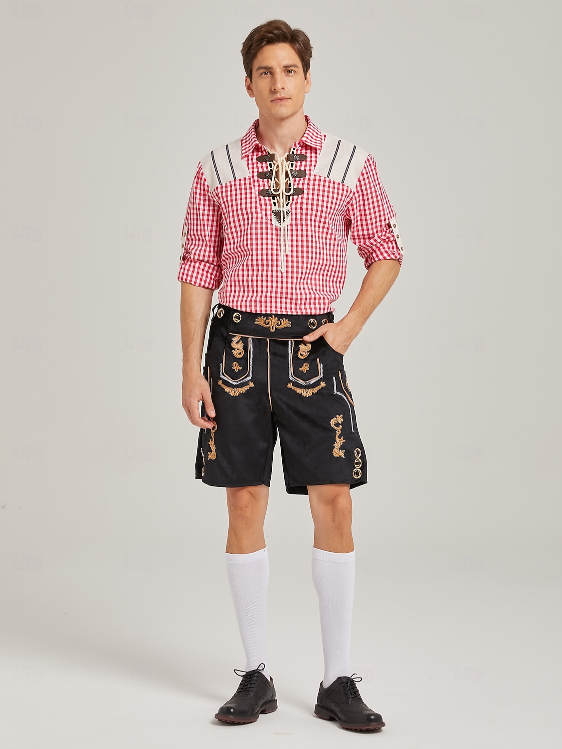 Oktoberfest Trachten shirts Rood geruit patroon Vetersluiting aan de voorkant Bavarian Duits Erfenis Weiden Voor heren Carnaval Bierfestival Doek in traditionele stijl 2026 - $65.99 –P1