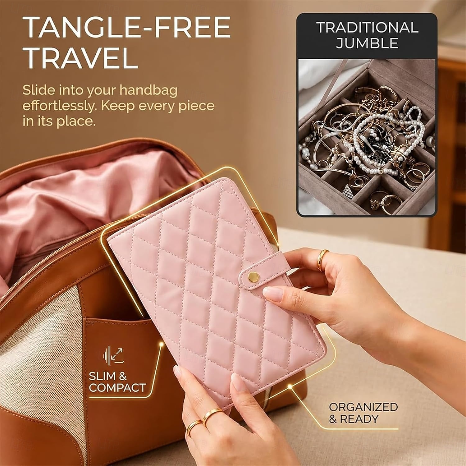 Astuccio da viaggio per gioielli, pratico astuccio in pelle per gioielli da donna, con 5 pochette in velluto rimovibili per orecchini, anelli, collane e accessori da viaggio anti-groviglio. del 2026 a $19.99 –P8