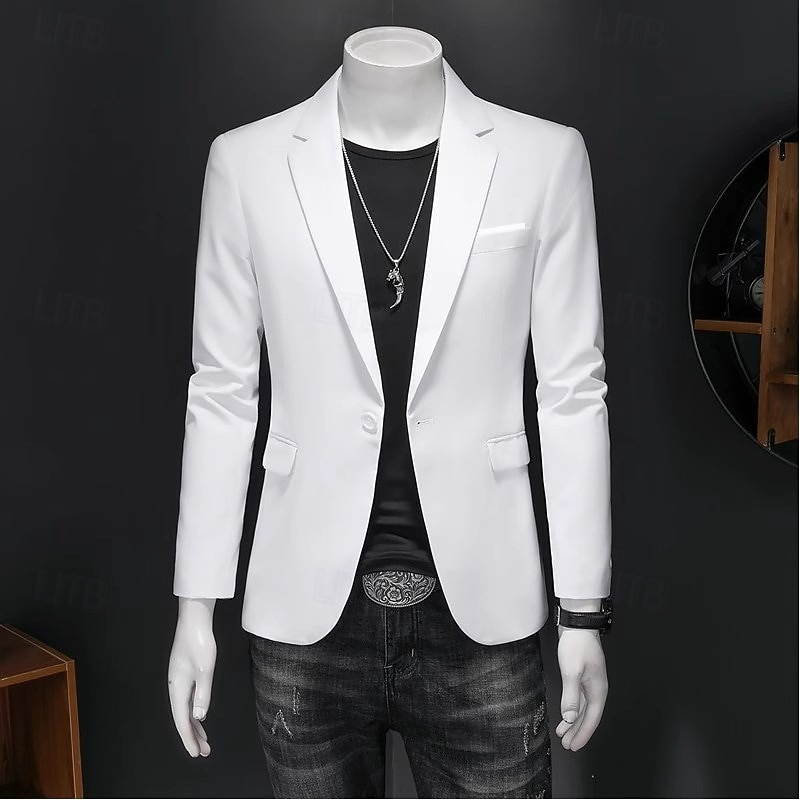 Hommes Veste blazer Occasionnel Quotidien Extérieur Élégant Mode Printemps Toutes saisons Poly Couleur Unie Minimaliste Décontracté / Quotidien Droit 1 bouton veste Rose Claire Kaki clair Noir Blanche de 2026 ? $61.99 –P3