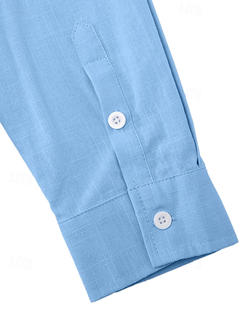 Men's Shirt Linen Shirt Summer Shirt Beach Wear Plain Vacation Casual Black White Blue Khaki Long Sleeve Lapel Spring & Summer Clothing Apparel 2026 - $26.99 –P9