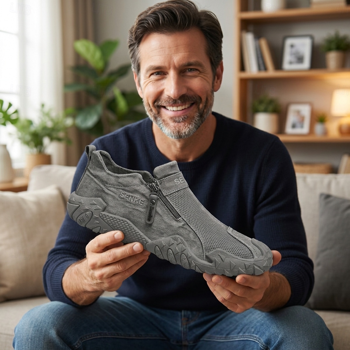 Zapatillas de senderismo grises para hombre: zapatillas ligeras con cremallera lateral para actividades al aire libre, calzado cómodo y antideslizante para senderismo, viajes y aventuras cotidianas. 2026 - $34.99 –P3