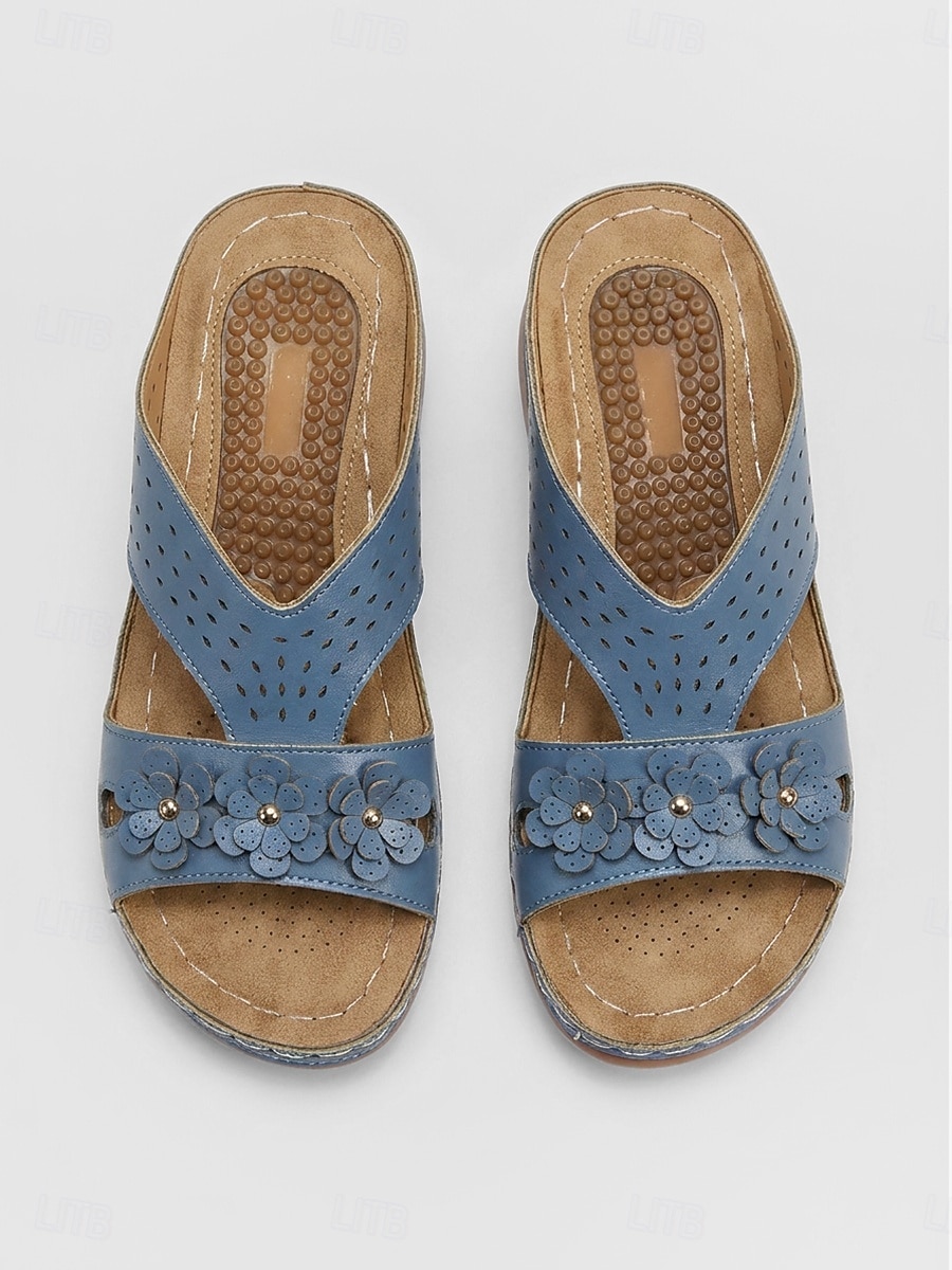 Women's Floral Slide Sandals with Massage Dot Arch Support Insole - Perforated Hollow Breathable Comfort Slides with 3D Flower Metal Stud Decor for Daily Walks, Household Chores & Summer Wear 2026 - $24.99 –P2