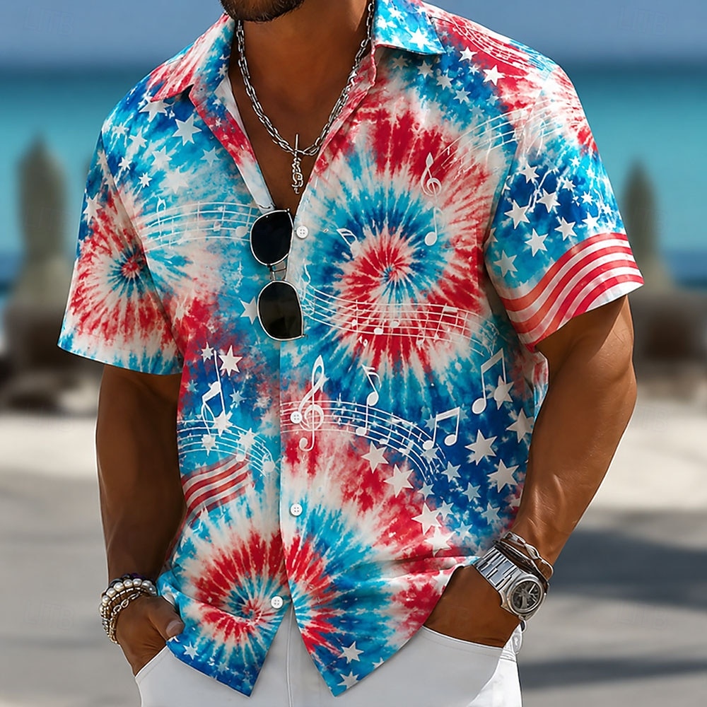 2026 250º Camisa Tying Americana de Estrela Tie Dye Camisa de Verão Camisa Botão Para Cima Camisa de Manga Curta Patriótica ao Ar Livre Festival Verão Primavera Com Colarinho Impressão 3D Azul Azul 2 de 2026 por $25.99 –P3