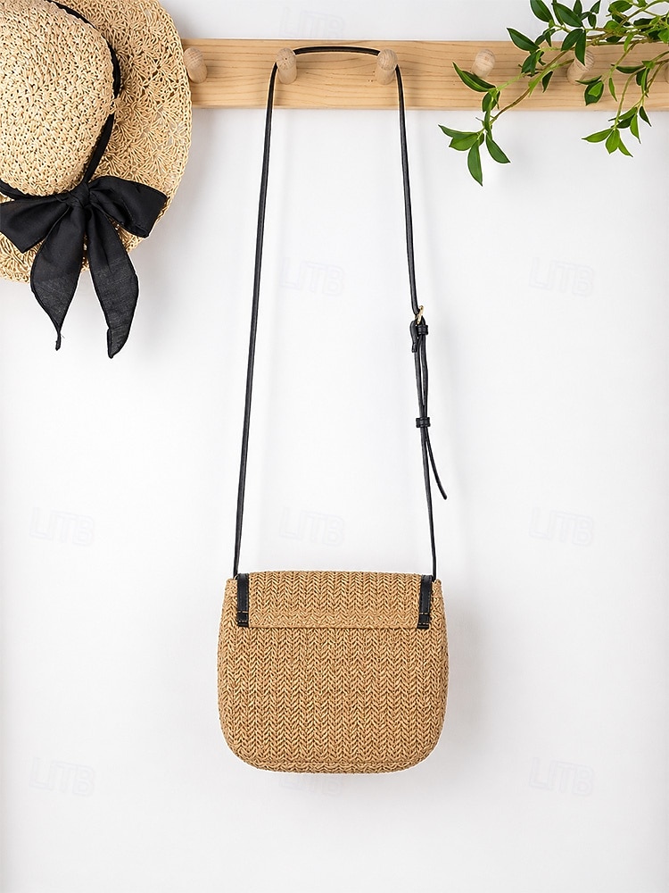 Geantă crossbody boemă pentru femei din paie, geantă de umăr țesută de vară cu curea de umăr reglabilă în culorile fildeș și kaki, geantă ușoară pentru vacanță, călătorii, brunch și purtare zilnică 2026 - $19.99 –P5