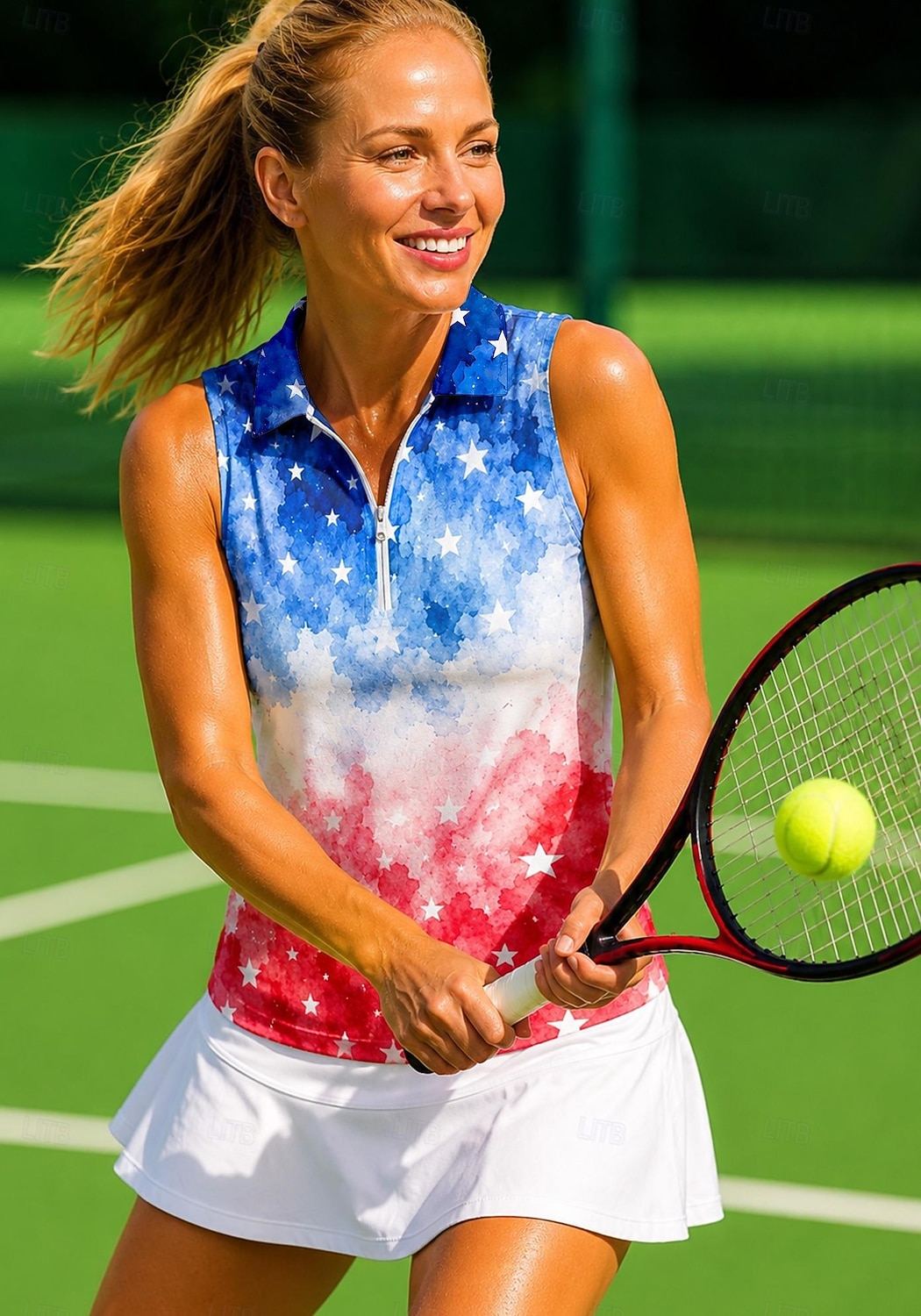 250º Aniversário da América Mulheres Bandeiras Tops Camisa Esportiva Camisa polo de caminhada Camisa de tênis Sem Manga Zíper Floral UPF50+ Resistente a UV Elasticidade Alta Pavio Humido Respirável de 2026 por $20.99 –P1