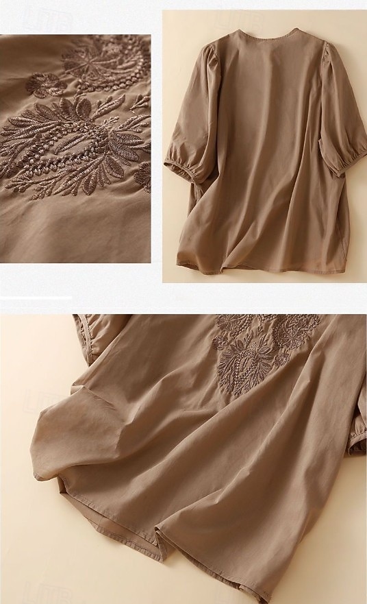 Women's Shirt Eyelet Top Boho Shirt Lace Shirt Lace Embroidered Elegant Bohemia Vacation 3/4 Length Sleeve Long Tops Casual Blue White Yellow Orange Brown Summer Spring 2026 - $24.99 –P3