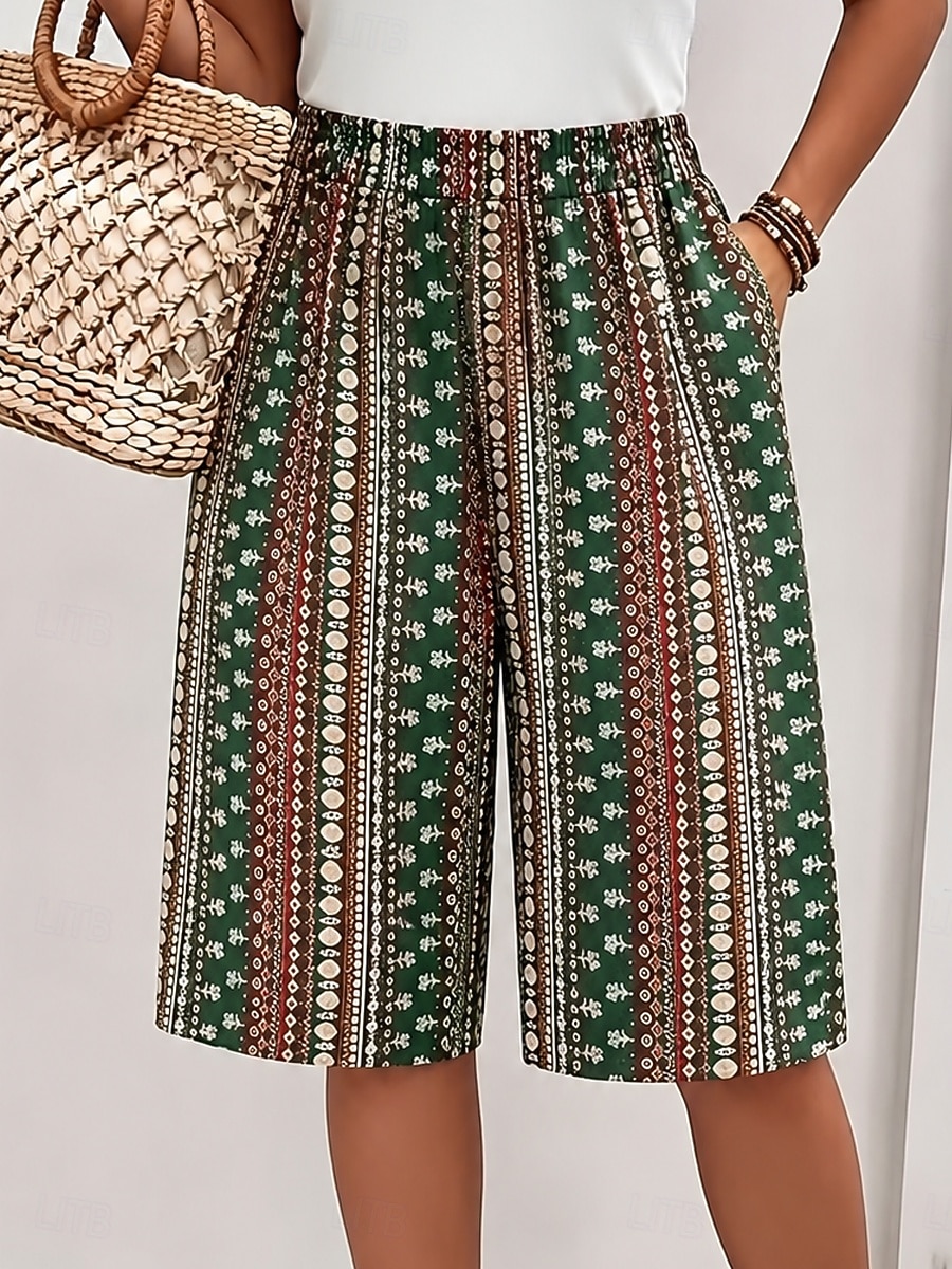Women's Chinos Shorts Vacation Ethnic Style Casual Knee Length Medium Waist Graphic Geometric Pattern Elastic Waist Print Comfort Inelastic Daily Vacation Street Pink Green Brown Summer Spring Loose 2026 - $29.99 –P3