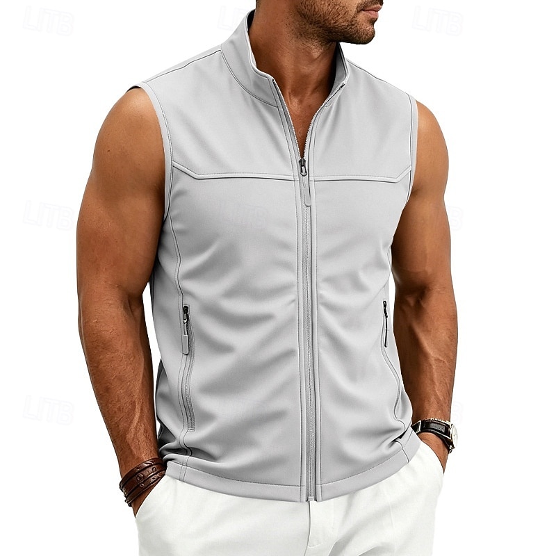 Homme Couleur Unie Gilet de course à pied Veste softshell Débardeur Rembourré Été Printemps Automne Avec Poches Fermeture intégrale Sans manches Séchage Rapide Léger Respirant Salle de sport Pêche de 2026 ? $26.99 –P16