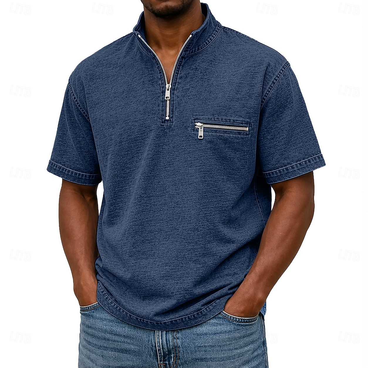 SoftFade™ Men's Polo Shirts Acid Wash Shirt Casual Work Quarter Zip Ribbed Polo Collar Short Sleeve Fashion Basic Plain Zipper Pocket Summer Spring Blue Violet Navy Blue Green 2026 - $32.99 –P3