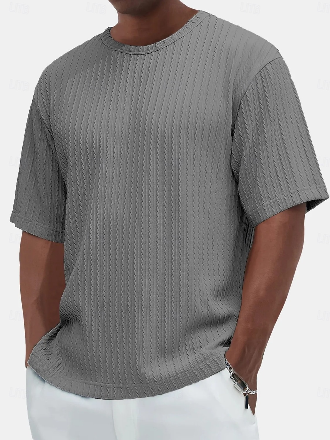 Per uomo Maglietta Maglietta a Maglia a Coste Maniche Corte Girocollo Estate Semplice Testurizzato Striscia di Fossa Moda Designer Essenziale Jacquard Puro Casuale Vacanza Streetwear Blu Nero Verde del 2026 a $20.99 –P7