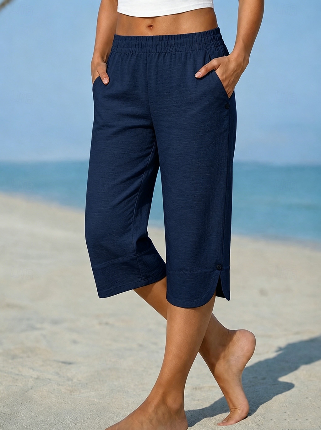 Damen Caprihose Urlaub Basic Wadenlang Hohe Taille Bequem Unelastisch Alltagskleidung Weiß Schwarz Dunkelmarine Hellblau Sommer Frühling Normale Passform 2026 - $18.99 –P2