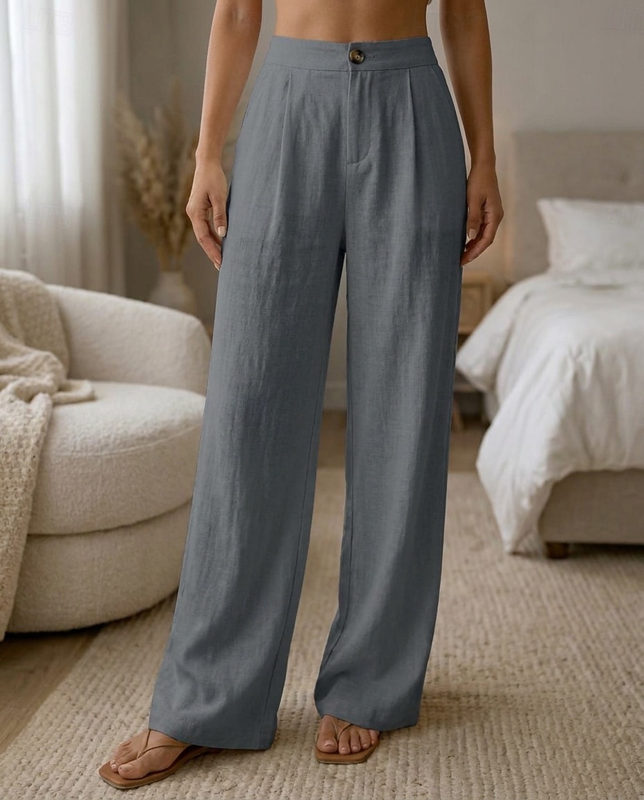 Naisten Leveä reisi Rento arki Täyspitkä Korka vyötärö Tavallinen Hengittävä Mikrojoustava Loma Muodollinen Valkoinen purppura Tumma harmaa Aprikoosi Kesä Kevät Loose Fit 2026 - $26.99 –P9