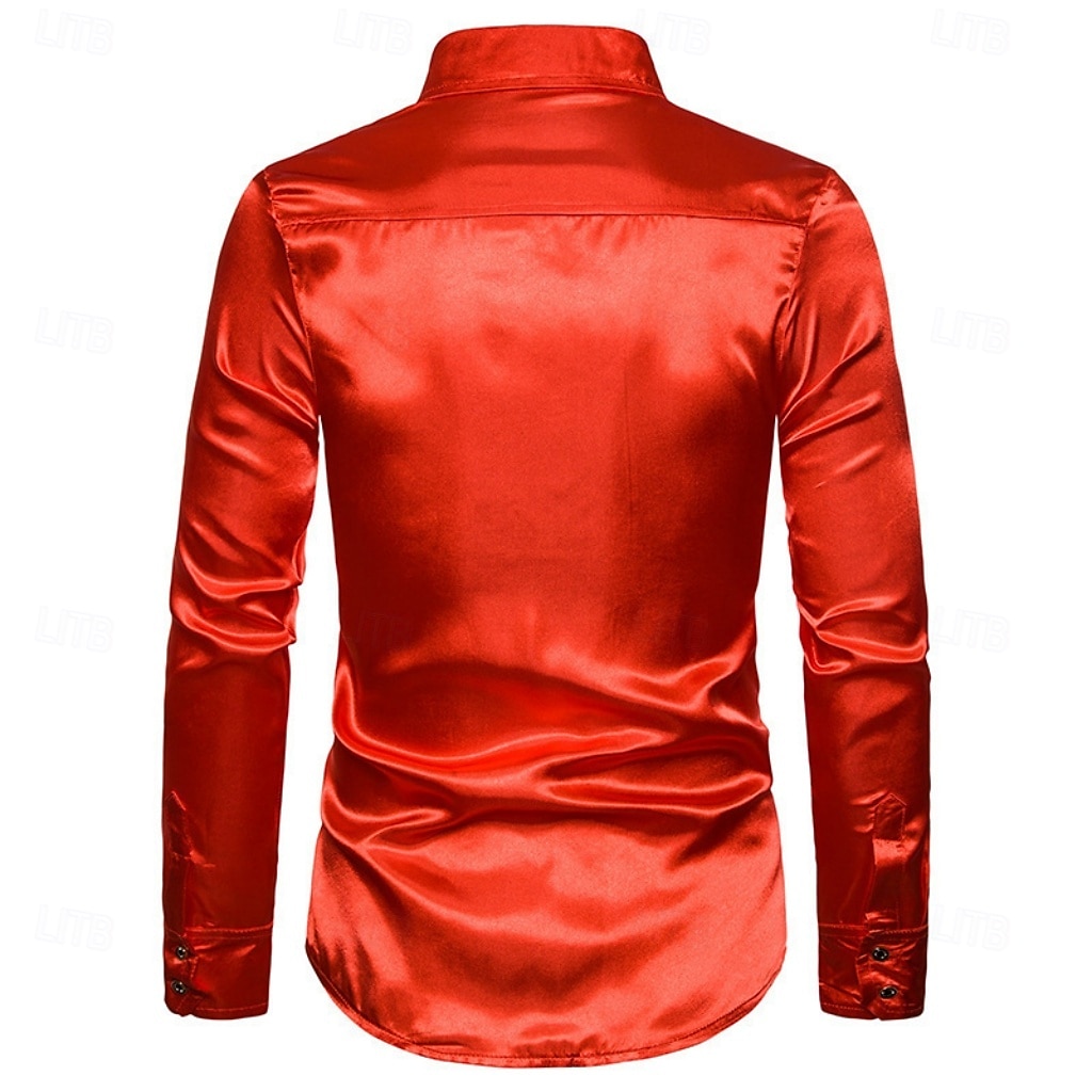 Men's Shirt Satin Shirt Dress Shirt Casual Shirt Solid Color Outdoor Work Black White Red Navy Blue Long Sleeve Turndown Summer Spring Clothing Apparel Sequins 2026 - $26.99 –P10