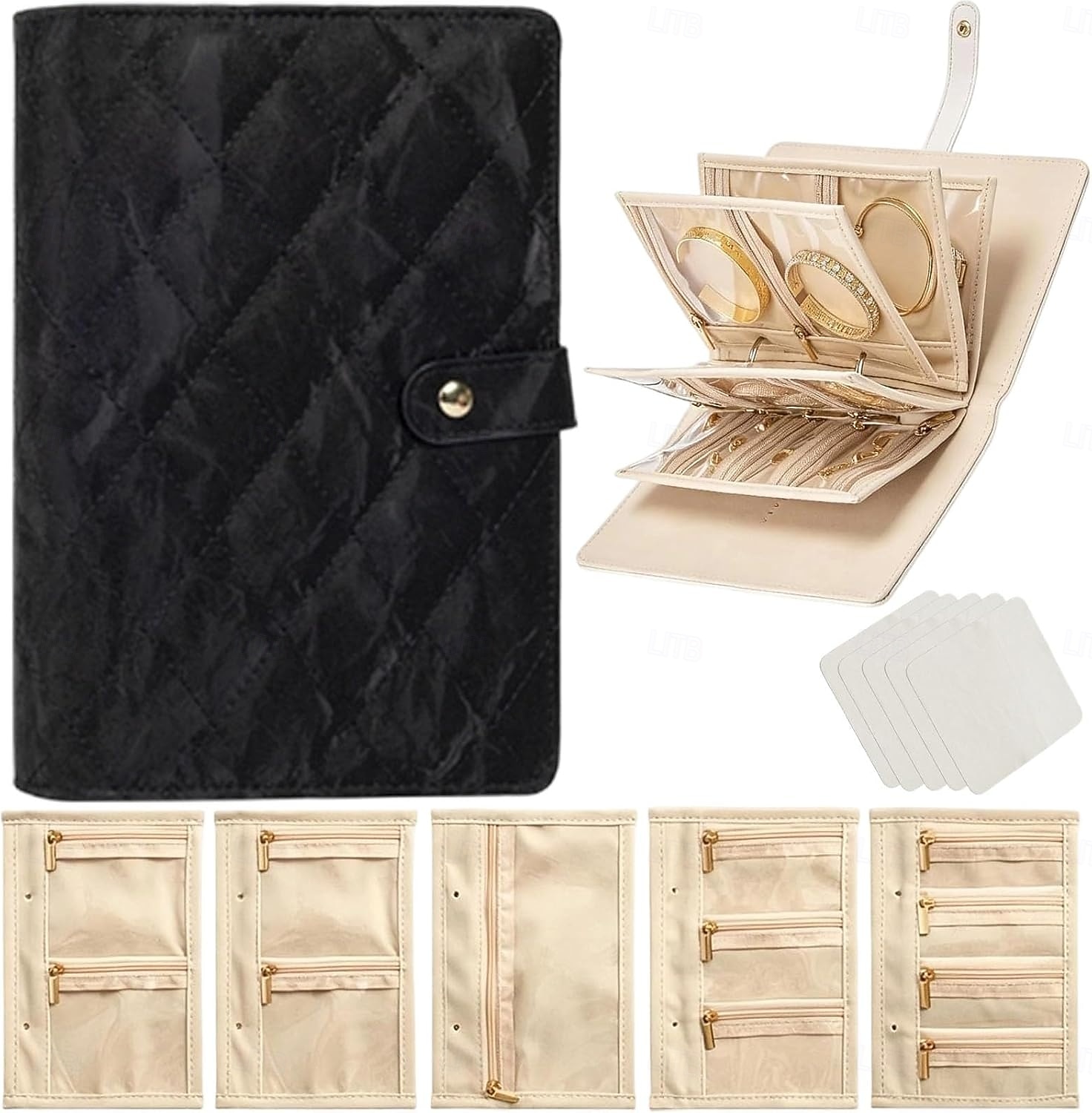 Astuccio da viaggio per gioielli, pratico astuccio in pelle per gioielli da donna, con 5 pochette in velluto rimovibili per orecchini, anelli, collane e accessori da viaggio anti-groviglio. del 2026 a $19.99 –P2