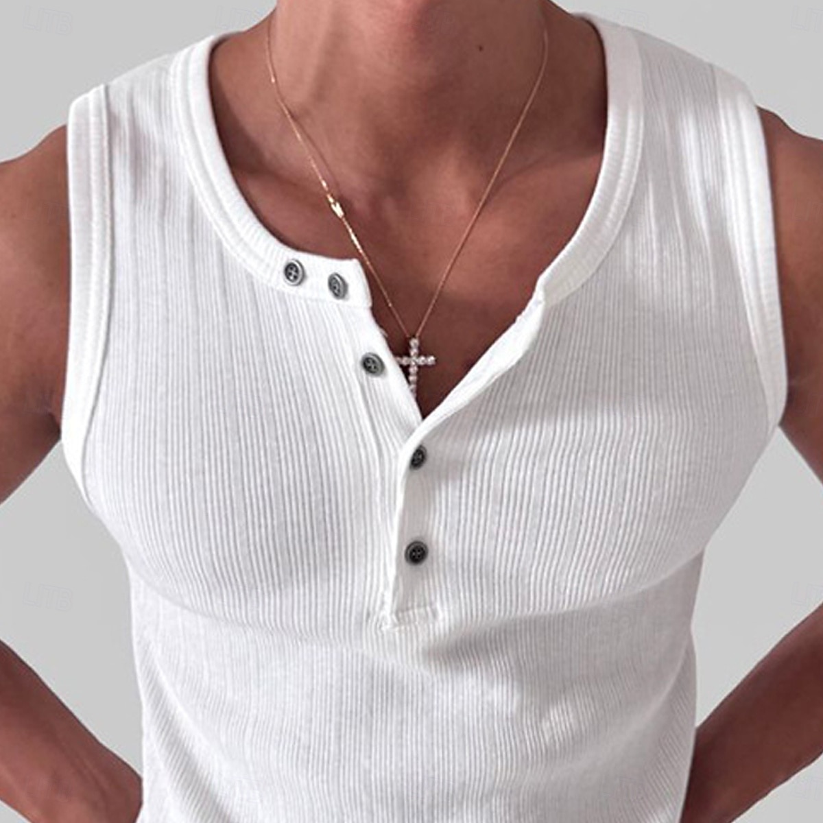 Homens Malha Íntima Camiseta Interior camisa sem manga camisa espancadora Sem Manga Gola Redonda Henley Verão Bloco de cor Pit Strip Moda Designer Músculo Botões Casual Ao ar livre Para Noite Preto de 2026 por $19.99 –P3