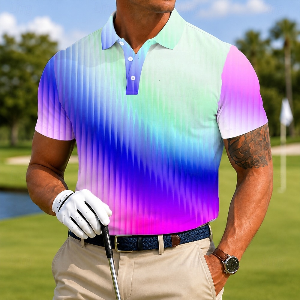 Men's Gradient Golf Sports Polo Shirts Short Sleeve Polo Shirts Lapel Casual Athleisure 3D Print Buttons Breathable Mesh Summer Spring Blue Purple Green 2026 - $21.99 –P3