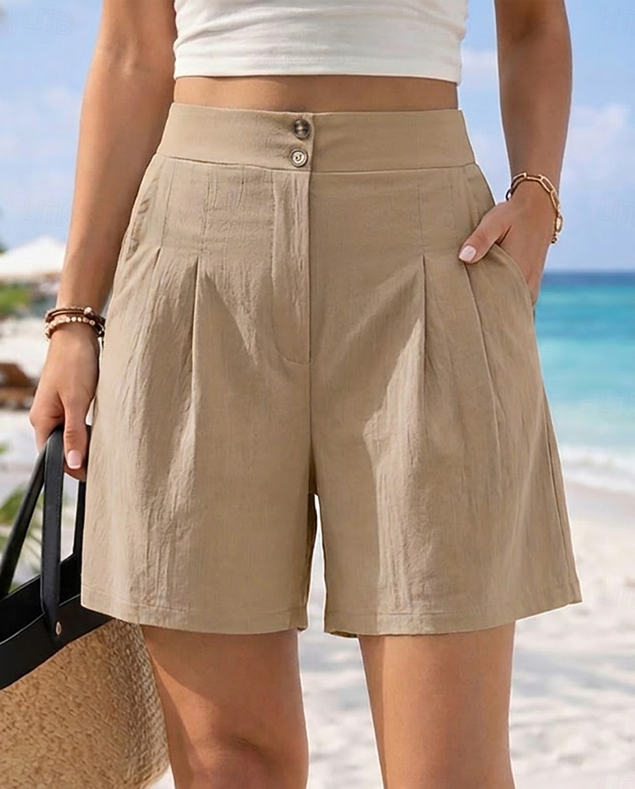 Women's Chinos Shorts Vacation Vintage Fashion Short High Waist Plain Pleated Comfort Inelastic Vacation Formal Blue claret Red Walnut Depression Green Summer Spring Loose Fit 2026 - $27.99 –P6