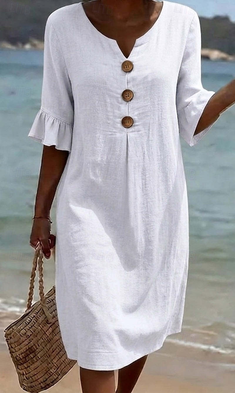Femmes Robe Midi Robes effet lin Robe fourreau Occasionnel Quotidien Coupe Ample Uni Manche 3/4 Col en V Bleu Noir Blanche Vert Été Printemps Automne de 2026 ? $32.99 –P1