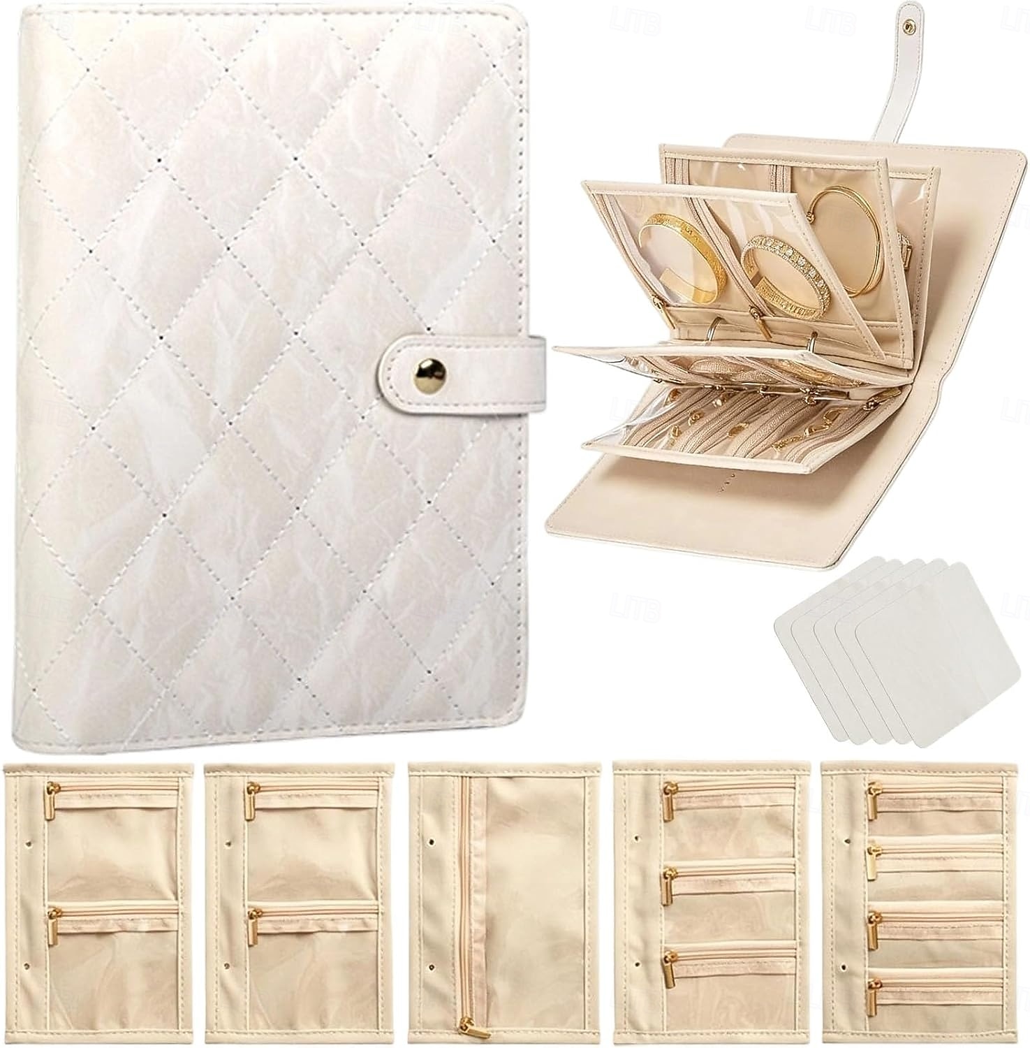 Astuccio da viaggio per gioielli, pratico astuccio in pelle per gioielli da donna, con 5 pochette in velluto rimovibili per orecchini, anelli, collane e accessori da viaggio anti-groviglio. del 2026 a $19.99 –P3