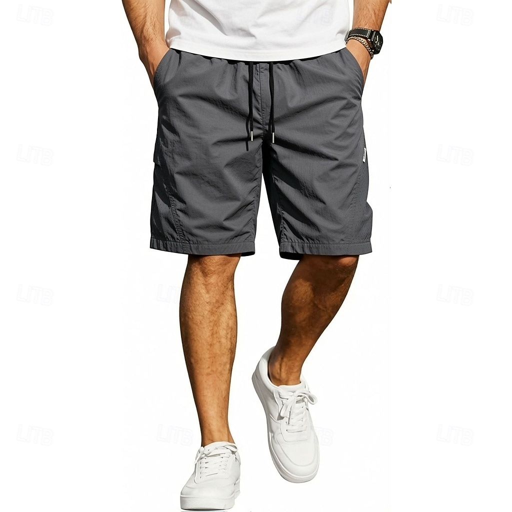 Men's Lightweight Cargo Shorts Comfort Waist Tactical Cargo Shorts Casual Shorts Drawstring Pocket Elastic Waist Plain Quick Dry Knee Length Outdoor Streetwear Daily Wear Fashion Streetwear Black 2026 - $21.99 –P3