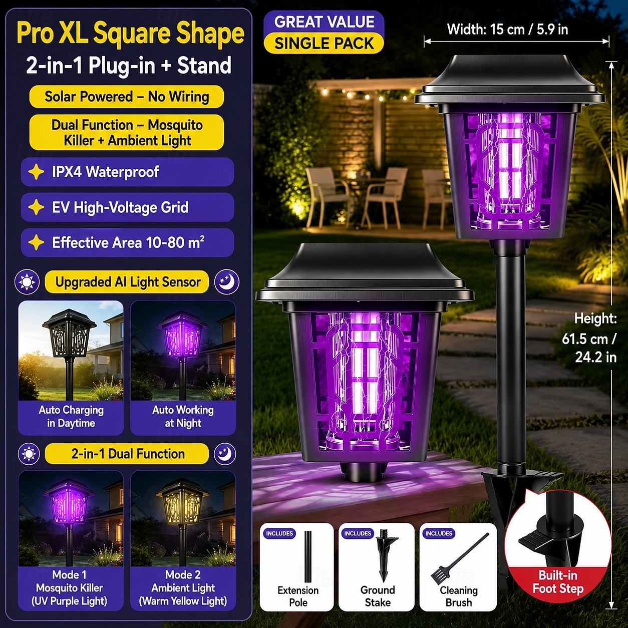 Solar Bug Zapper Outdoor, Solar Mosquito Zapper, Rechargeable Battery, Waterproof Electric Fly Zapper for Patio, Backyard, Garden, Camping 2026 - $35.99 –P5