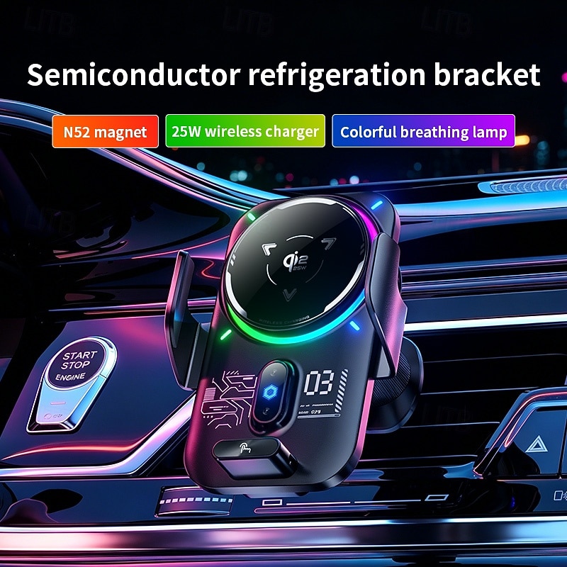 Qi2 25W Wireless Car Charger with Semiconductor Refrigeration, Fast Cooling Magnetic Phone Mount, Auto-Clamping Car Phone Holder with RGB Light, for iPhone 17/16/15/14, Samsung S26, Android 2026 - $47.99 –P12