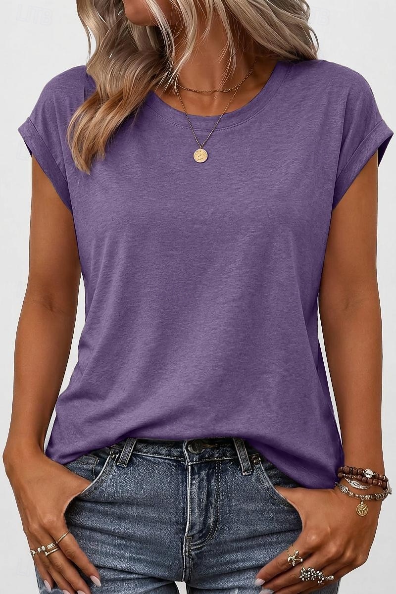Per donna Maglietta Semplice Elegante Manica Corta Manica a pipistrello Girocollo Top lunghi Casuale Quotidiano Uscire Blu Verde acqua Nero Bianco Rosa Estate Primavera del 2026 a $17.49 –P9