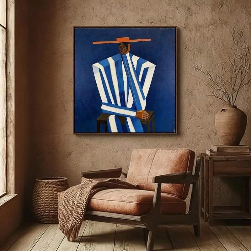 Handmade Oil Painting Canvas Wall Art Decoration Suburban Style Blue and White Figures for Home Decor Rolled Frameless Unstretched Painting 2026 - $61.99 –P1
