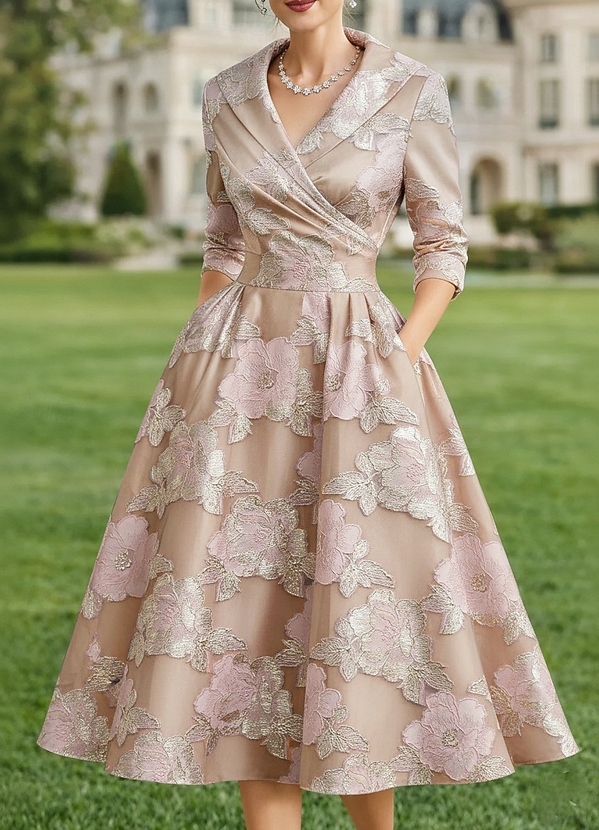 A-Linie Tee-Länge blazerkleid Brautmutterkleid Langarm Hemdkragen Elegant Vintage Formell Hochzeitsgast Hochzeitsfeier Satin Jacquard mit Falten Blume 2026 - $182.99 –P1