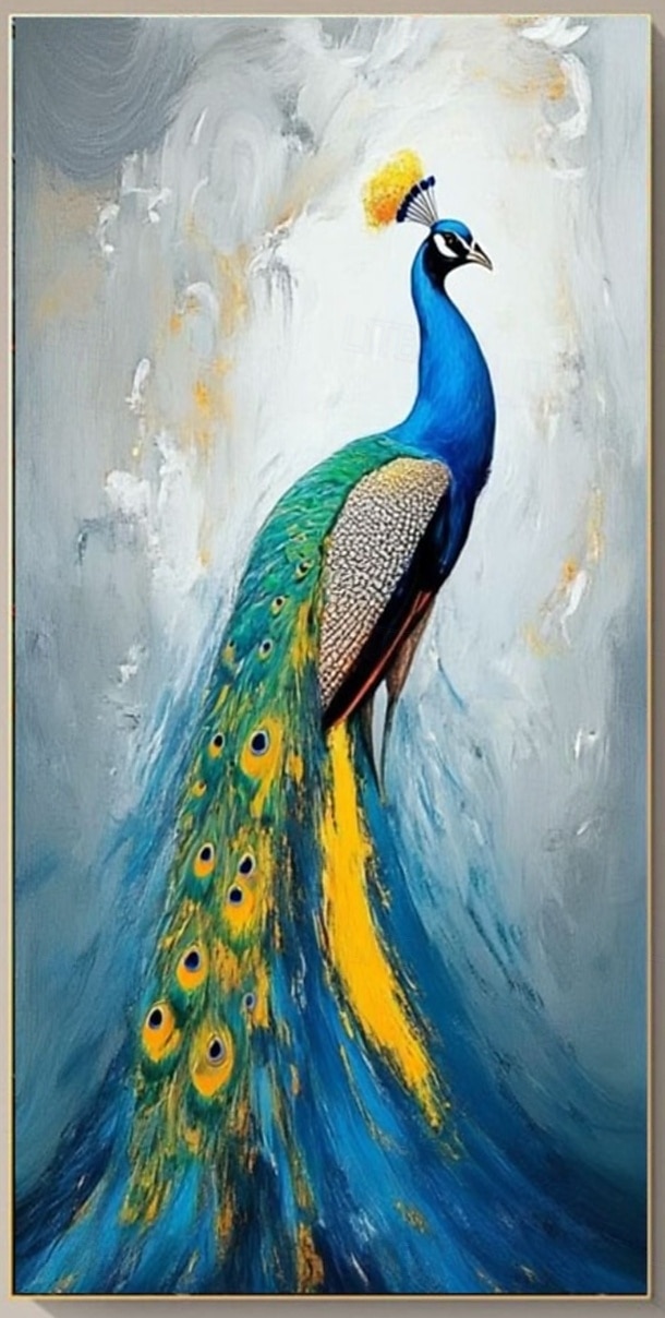Peinture à l'huile de paon vintage, reproduction d'une peinture de paon bleu, image d'animal, affiche de plumes de paon, décoration murale pour la maison de 2026 ? $116.99 –P1