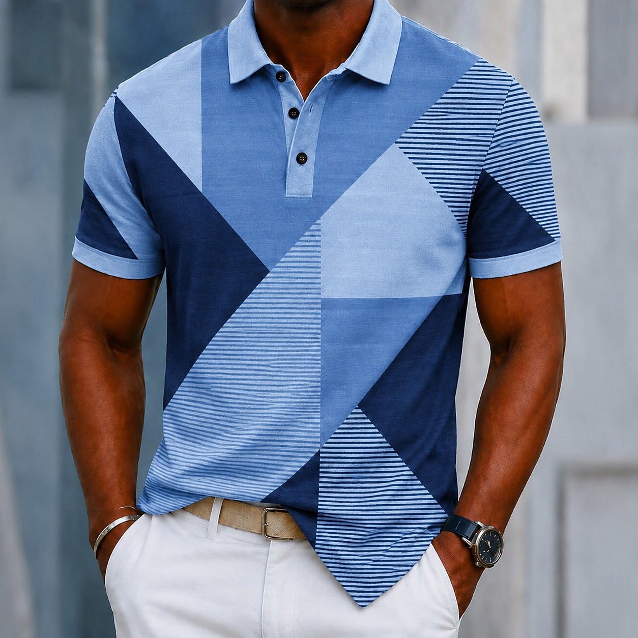 Men's Color Block Geometic Polo Shirts Short Sleeve Polo Shirts Collared Shirts Casual Athleisure Daily Wear 3D Print Buttons Breathable Mesh Spring & Summer Blue Purple Brown 2026 - $22.99 –P2