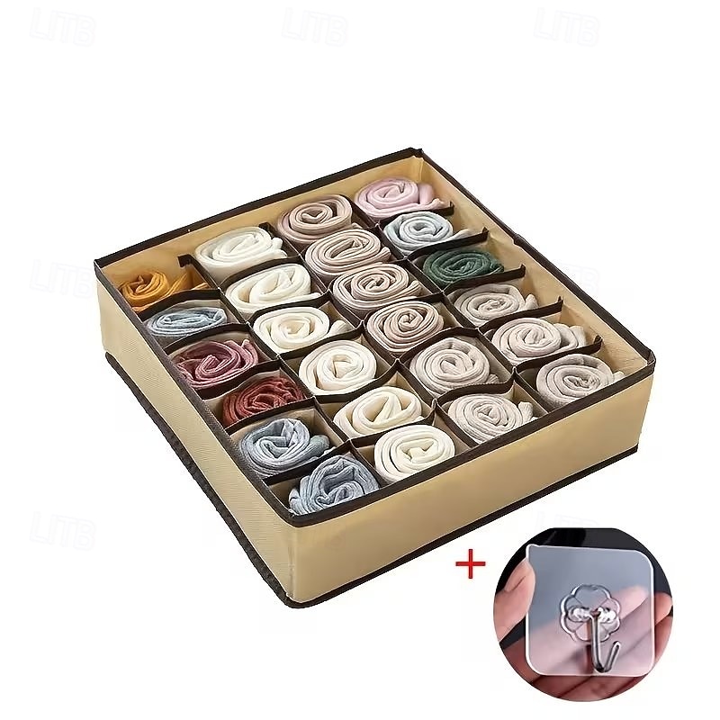 Paquete de 2 organizadores de cajones plegables de 24 compartimentos con ganchos: caja portátil para guardar calcetines y ropa interior, ideal para cables y mandos a distancia. Solución de 2026 - $14.49 –P7