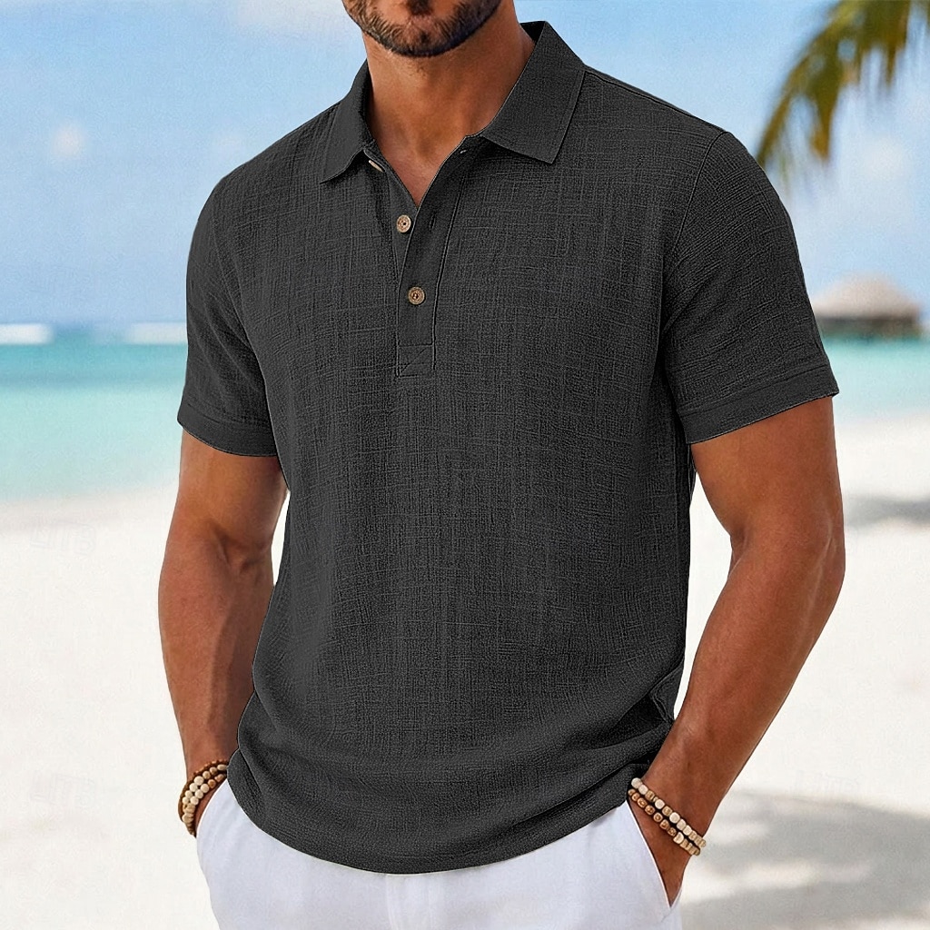 Per uomo Camicia di lino Polo Casuale Vacanza Classico Manica Corta Moda Tinta unica Semplice Bottoni Estate Primavera Vestibilità regolare Bianco Nero Verde chiaro Blu marino Cachi Grigio Camicia di del 2026 a $21.99 –P9