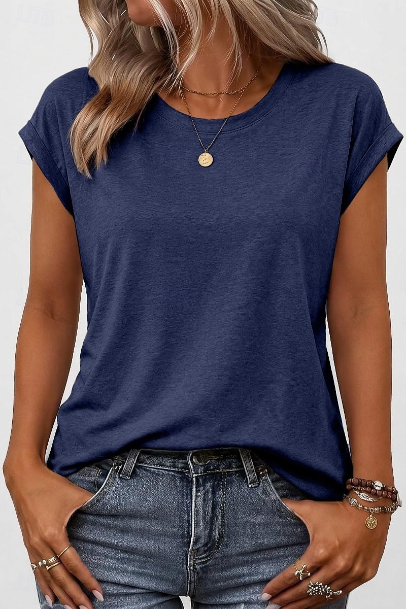 Per donna Maglietta Semplice Elegante Manica Corta Manica a pipistrello Girocollo Top lunghi Casuale Quotidiano Uscire Blu Verde acqua Nero Bianco Rosa Estate Primavera del 2026 a $17.49 –P8