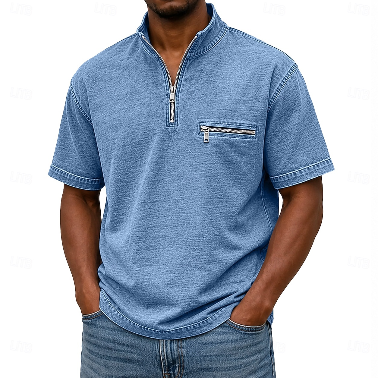 SoftFade™ Men's Polo Shirts Acid Wash Shirt Casual Work Quarter Zip Ribbed Polo Collar Short Sleeve Fashion Basic Plain Zipper Pocket Summer Spring Blue Violet Navy Blue Green 2026 - $32.99 –P1