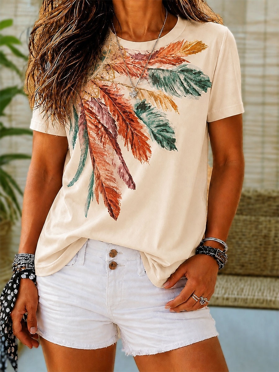 Pentru femei Tricou Imprimeu Floral Grafic Geometric Epocă Stilat Casual Manșon scurt Stil Nautic În V Rotund Topuri obișnuite Casual Zilnic Sfârșit de săptămână Albastru piscină Alb Rădăcină de 2026 - $21.99 –P12