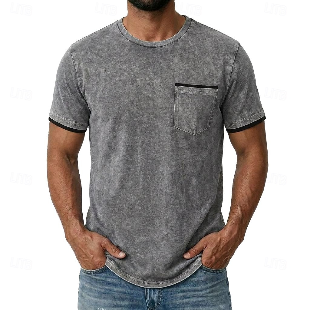 Voor heren T-shirt Overhemd van 100% katoen met zure wassing Korte mouw Strakke ronde hals Zomer Lente Herfst Effen Retro vintage Casual Zak Vintagestijl Verdrietig Casual blauw Grijs Bordeaux Top 2026 - $32.99 –P11