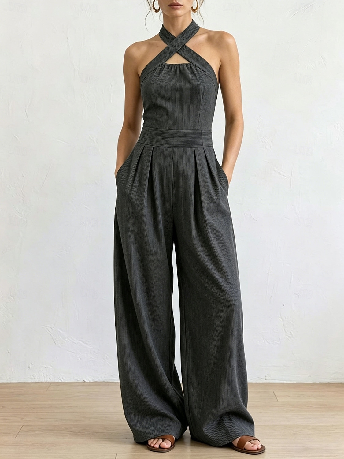 Women's Jumpsuit Elegant Full Length High Waist Plain Inelastic Vacation Formal Black White Wine Navy Blue Summer Spring Regular Fit 2026 - $39.99 –P10