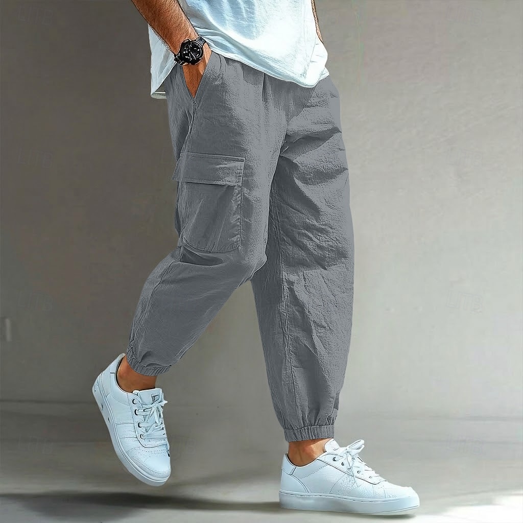 Voor heren Cargohosen Linnen broek Broek Korte broek Zomerbroek Trekkoord Meerdere zakken Elastisch manchet Effen Comfort Ademend Volledige lengte Casual Dagelijks Feestdagen Vakantie Modieus blauw 2026 - $25.99 –P11