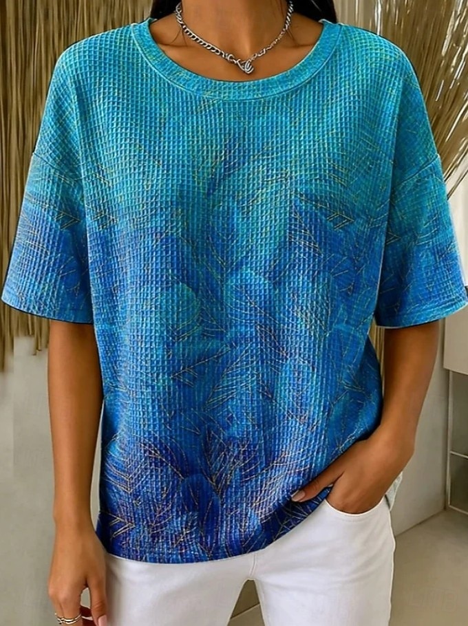 Pentru femei Tricou Waffle Toppe tricotate cu textură Grafic Geometric Dungi Stilat Clasic Manșon scurt Stil Nautic Topuri obișnuite Casual Zilnic Albastru piscină Mov Deschis Portocaliu Var 2026 - $21.99 –P4