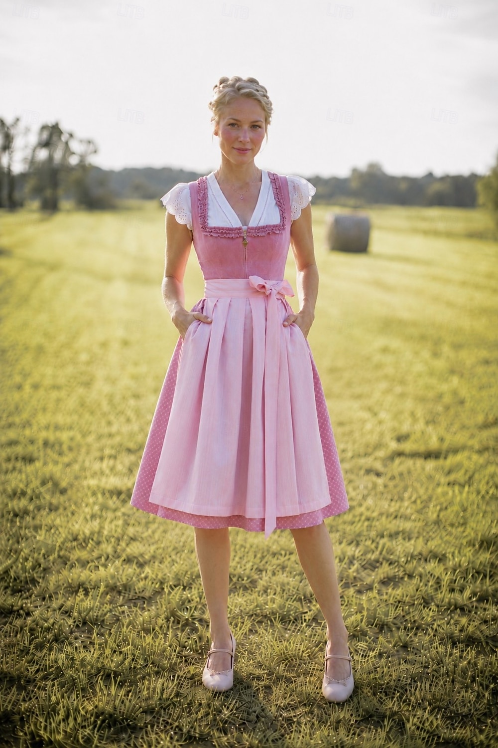 Oktoberfest Dirndl Dress Midi Length with Pockets Balconette Neckline Maid Bavarian German Alpine Wiesn Women's Carnival Beer Festival Traditional Style Cloth (65CM) Without Blouse 2026 - $100.99 –P1