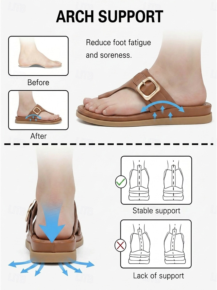 Women's Brown Buckle Comfort Slide Sandals – Cushioned Footbed Slippers, Open Toe Casual Summer Walking Sandals with Arch Support for All-Day Comfort, Travel, Vacation and Daily Wear 2026 - $32.99 –P6
