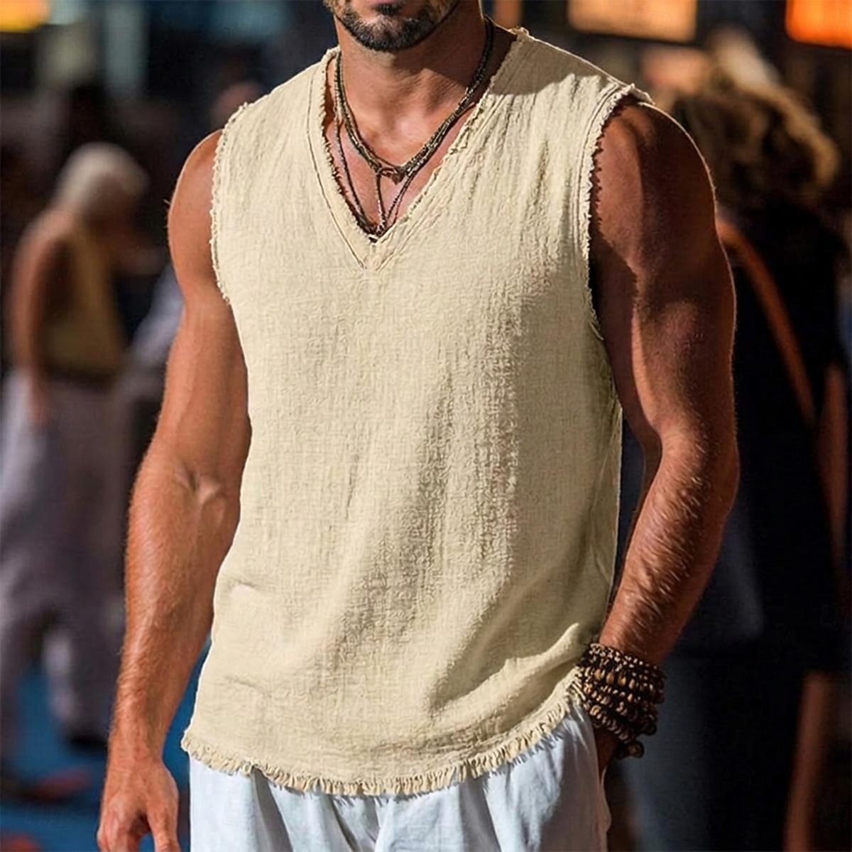 Men's Linen Tank Top Sleeveless Shirt Sleeveless V Neck Spring & Summer Summer Plain Fashion Designer Basic Soft Raw Edge Casual Beach Vacation Blue Black Red Top Tee for Men 2026 - $19.99 –P1