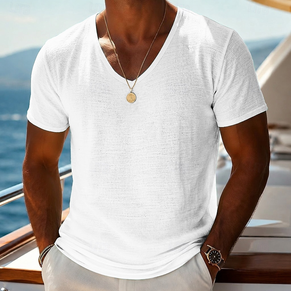 Per uomo Maglietta Camicia a Maniche Corte Manica Corta Scollo a V Estate Primavera Semplice Striscia di Fossa Streetwear Elegante Casual Puro Casuale Quotidiano All'aperto Blu Nero Bianco Maglietta del 2026 a $14.99 –P1