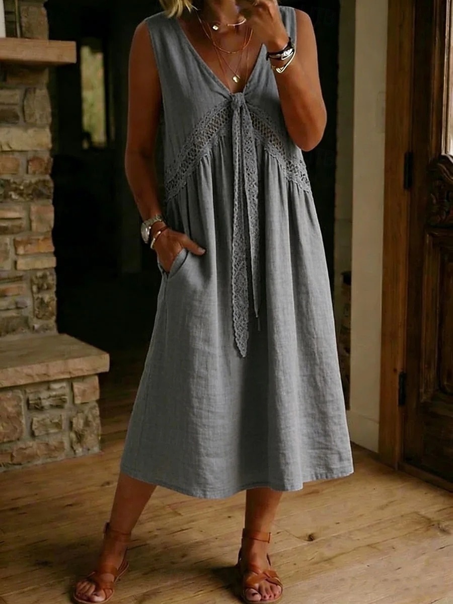 Damen Midikleid Spitzenkleid Vintage Täglich Lässiger Schnitt Einfach Ärmellos V Ausschnitt Weiß Hellblau Schwarz Hellgrün Frühling 2026 - $29.99 –P4