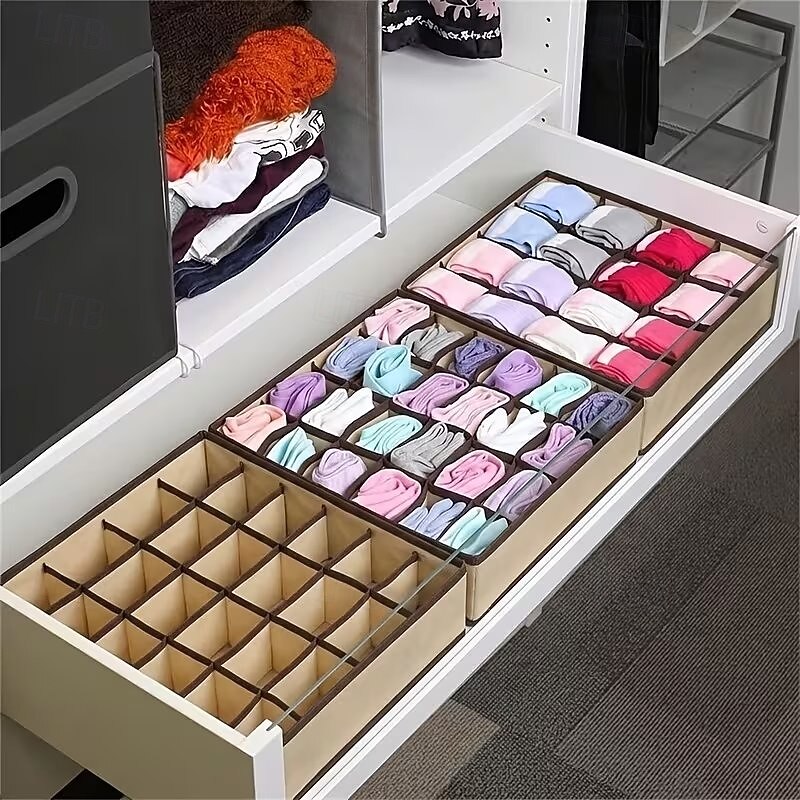 Paquete de 2 organizadores de cajones plegables de 24 compartimentos con ganchos: caja portátil para guardar calcetines y ropa interior, ideal para cables y mandos a distancia. Solución de 2026 - $14.49 –P3