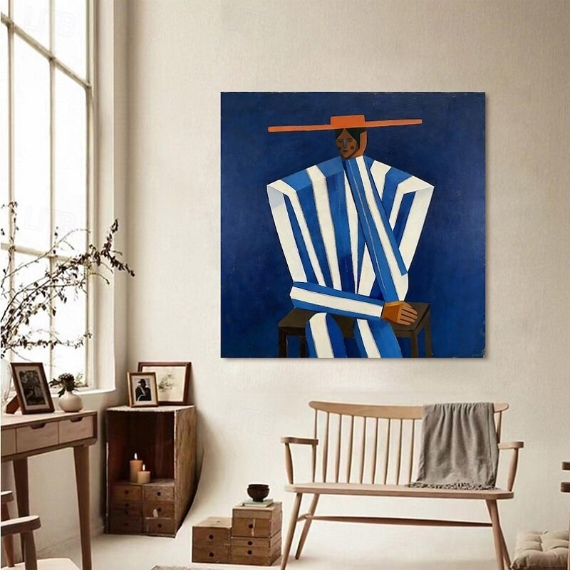 Handmade Oil Painting Canvas Wall Art Decoration Suburban Style Blue and White Figures for Home Decor Rolled Frameless Unstretched Painting 2026 - $61.99 –P3