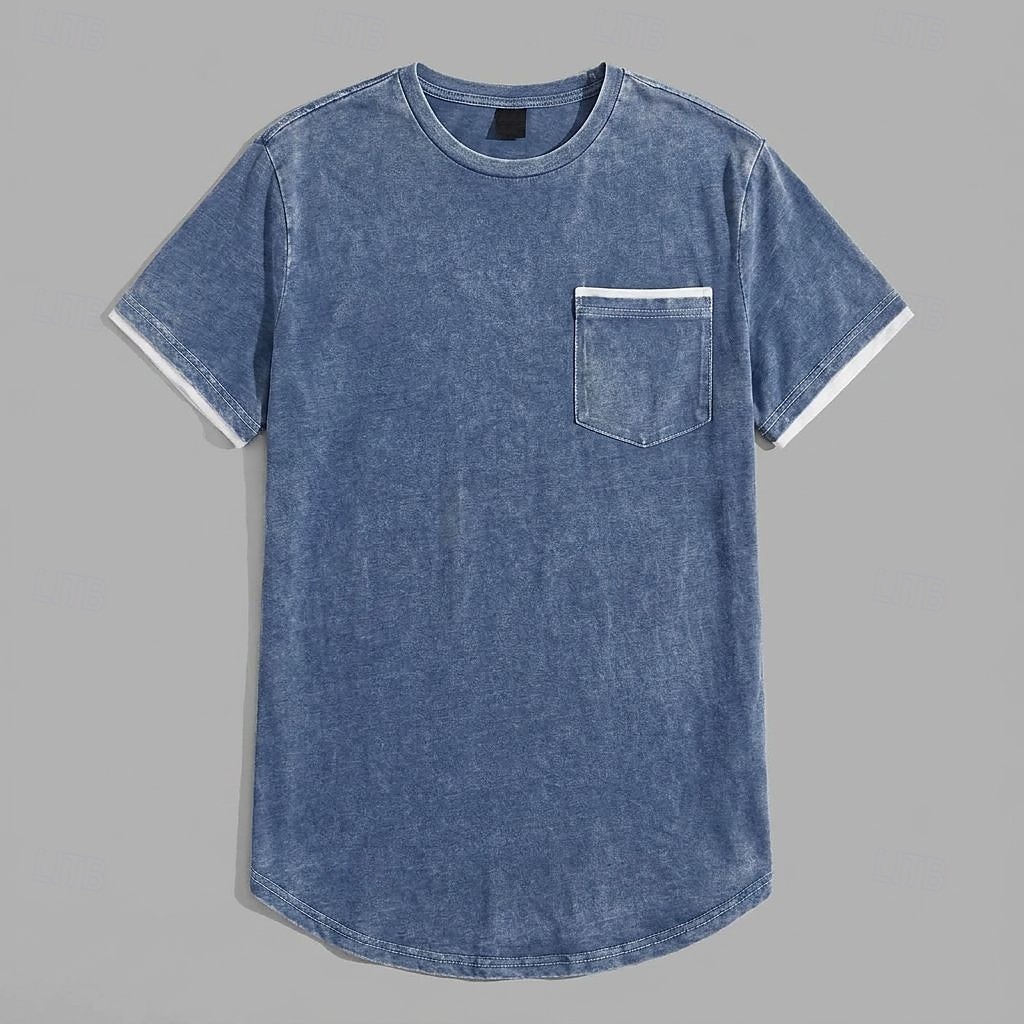 Voor heren T-shirt Overhemd van 100% katoen met zure wassing Korte mouw Strakke ronde hals Zomer Lente Herfst Effen Retro vintage Casual Zak Vintagestijl Verdrietig Casual blauw Grijs Bordeaux Top 2026 - $32.99 –P5